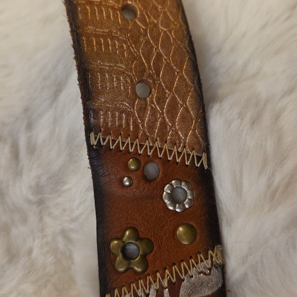 Vintage Fossil Y2k Belt Brown Leather Metallic Accents Studding Womens M - Picture 9 of 14
